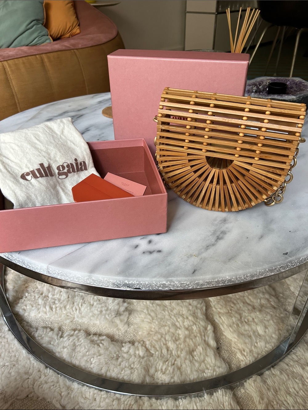 cult gaia natural bamboo half-moon Ark handbag with gold chain